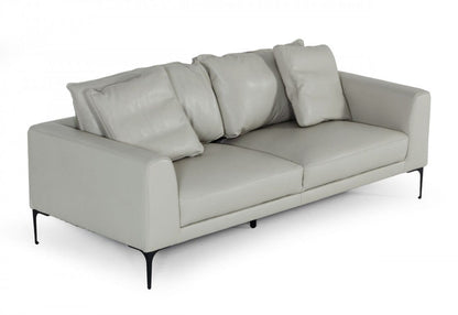 Contemporary 87" Light Grey Leather Sofa