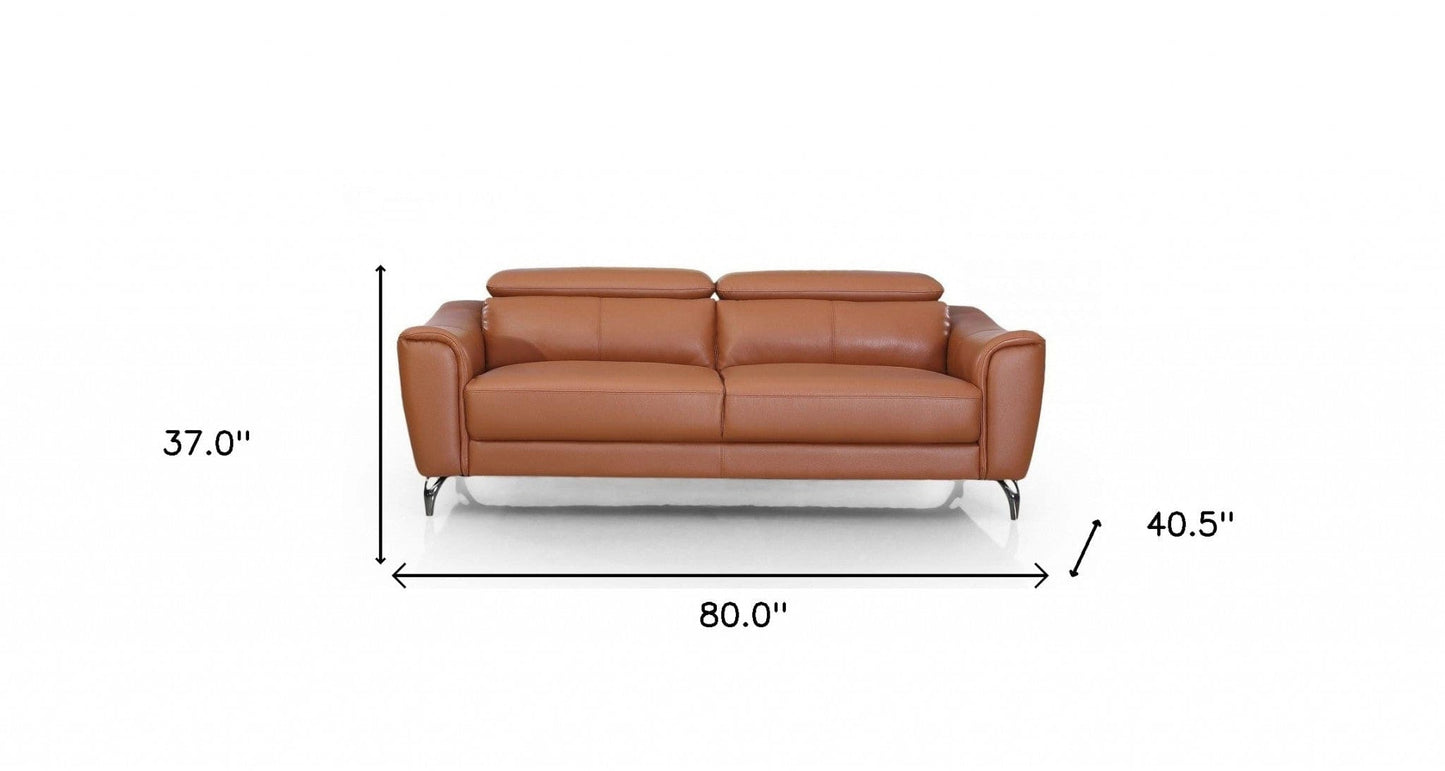 Urban 80" Brown Leather Adjustable Headrest Sofa