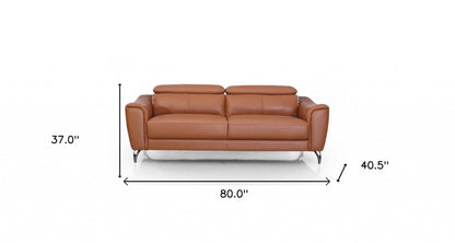 Urban 80" Brown Leather Adjustable Headrest Sofa