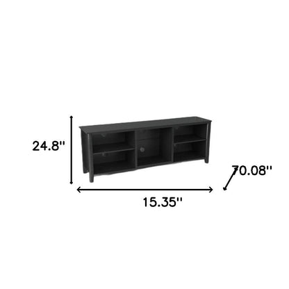 70" Black Open Shelving TV Stand With Bookcase