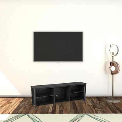 70" Black Open Shelving TV Stand With Bookcase