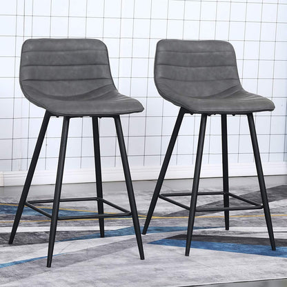 Set Of Two 26" Gray Faux Leather And Black Low Back Bar Height Chairs
