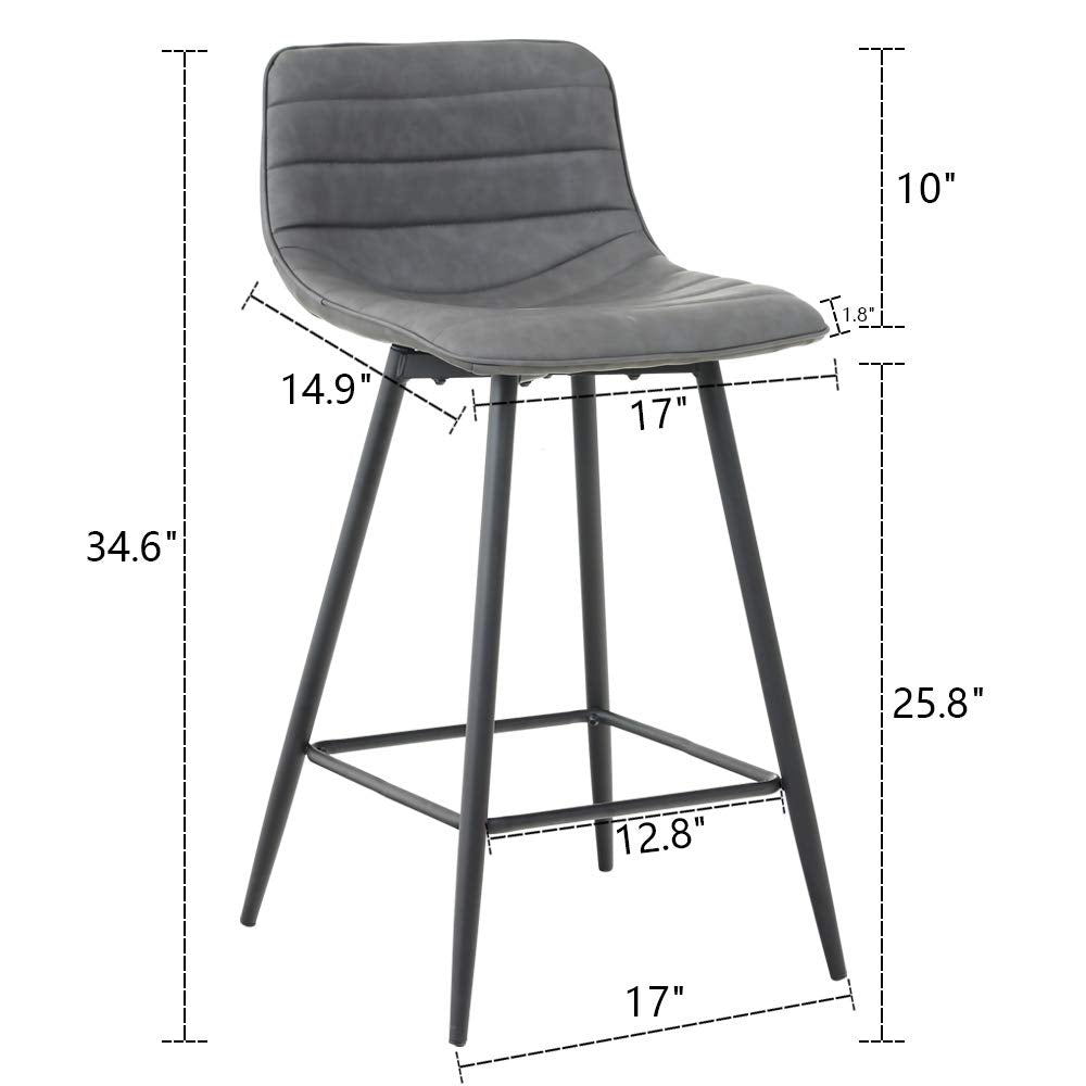 Set Of Two 26" Gray Faux Leather And Black Low Back Bar Height Chairs