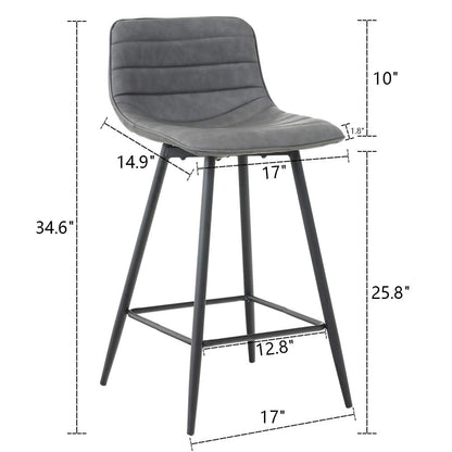 Set Of Two 26" Gray Faux Leather And Black Low Back Bar Height Chairs