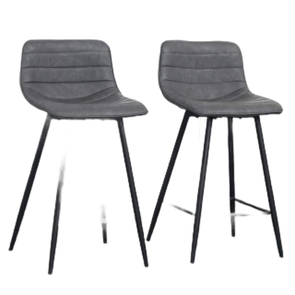 Set Of Two 26" Gray Faux Leather And Black Low Back Bar Height Chairs