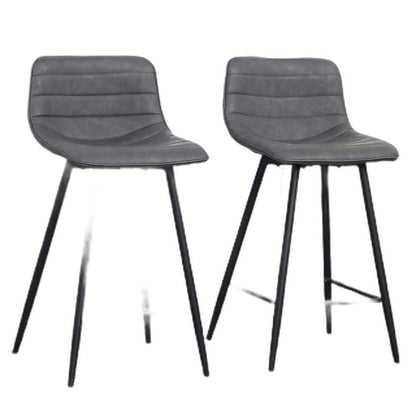 Set Of Two 26" Gray Faux Leather And Black Low Back Bar Height Chairs
