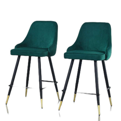 Set Of Two 39" Green Velvet And Black Bar Height Chairs