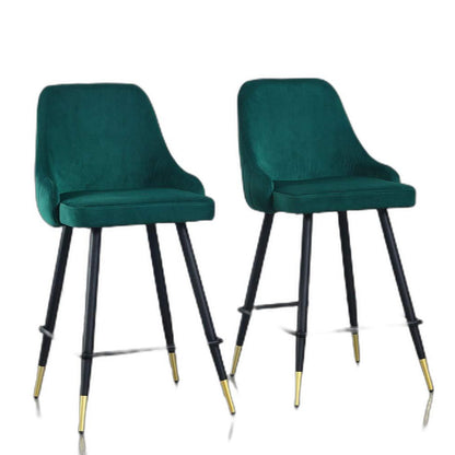 Set Of Two 39" Green Velvet And Black Bar Height Chairs
