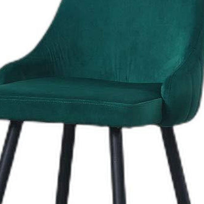 Set Of Two 39" Green Velvet And Black Bar Height Chairs