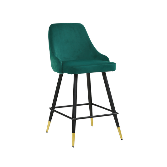 Set Of Two 39" Green Velvet And Black Bar Height Chairs