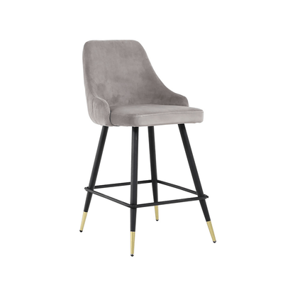 Set Of Two 39" Gray Velvet And Black Bar Height Chairs