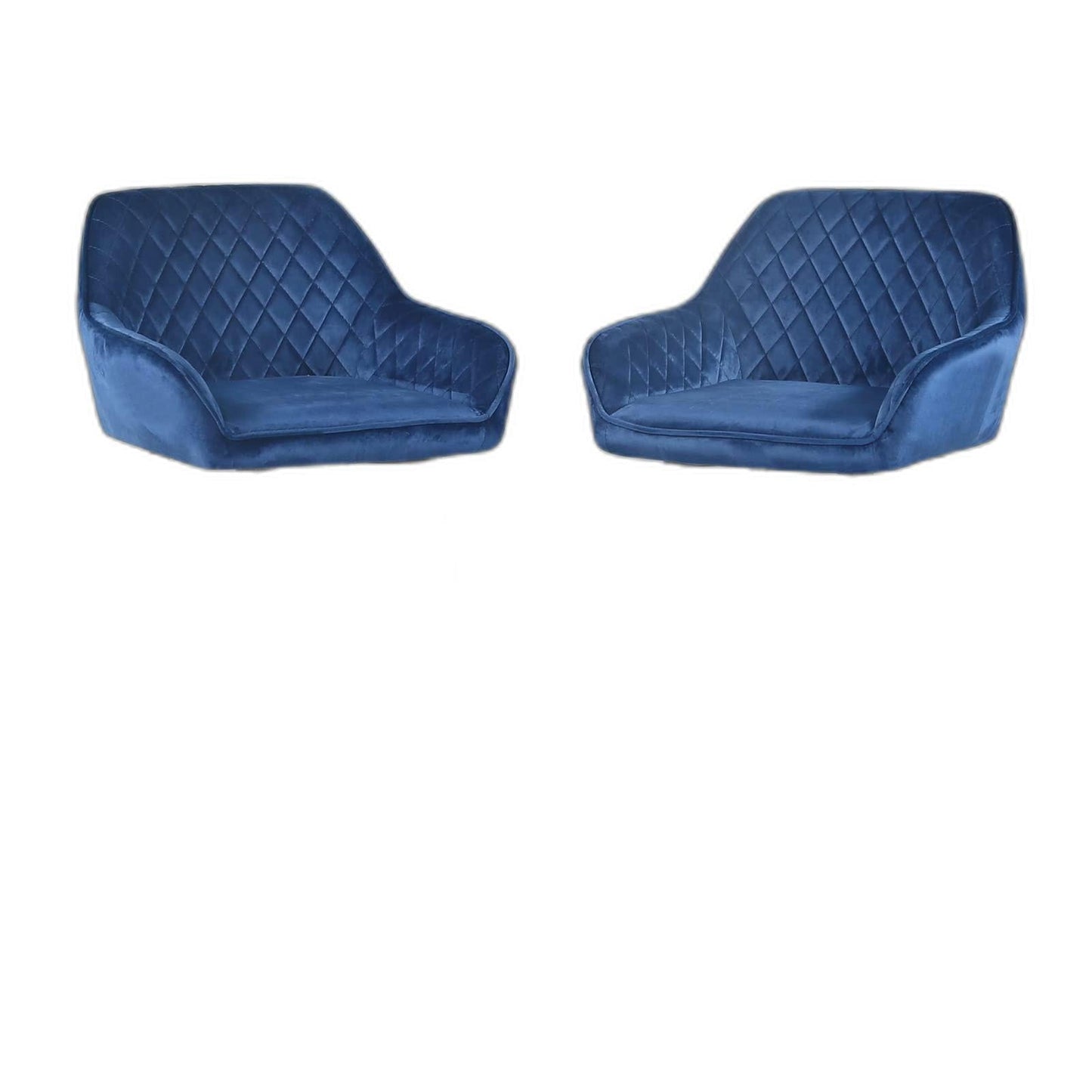 Set Of Two 36" Blue Velvet And Black Iron Bar Height Chairs