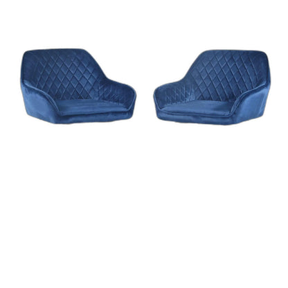 Set Of Two 36" Blue Velvet And Black Iron Bar Height Chairs