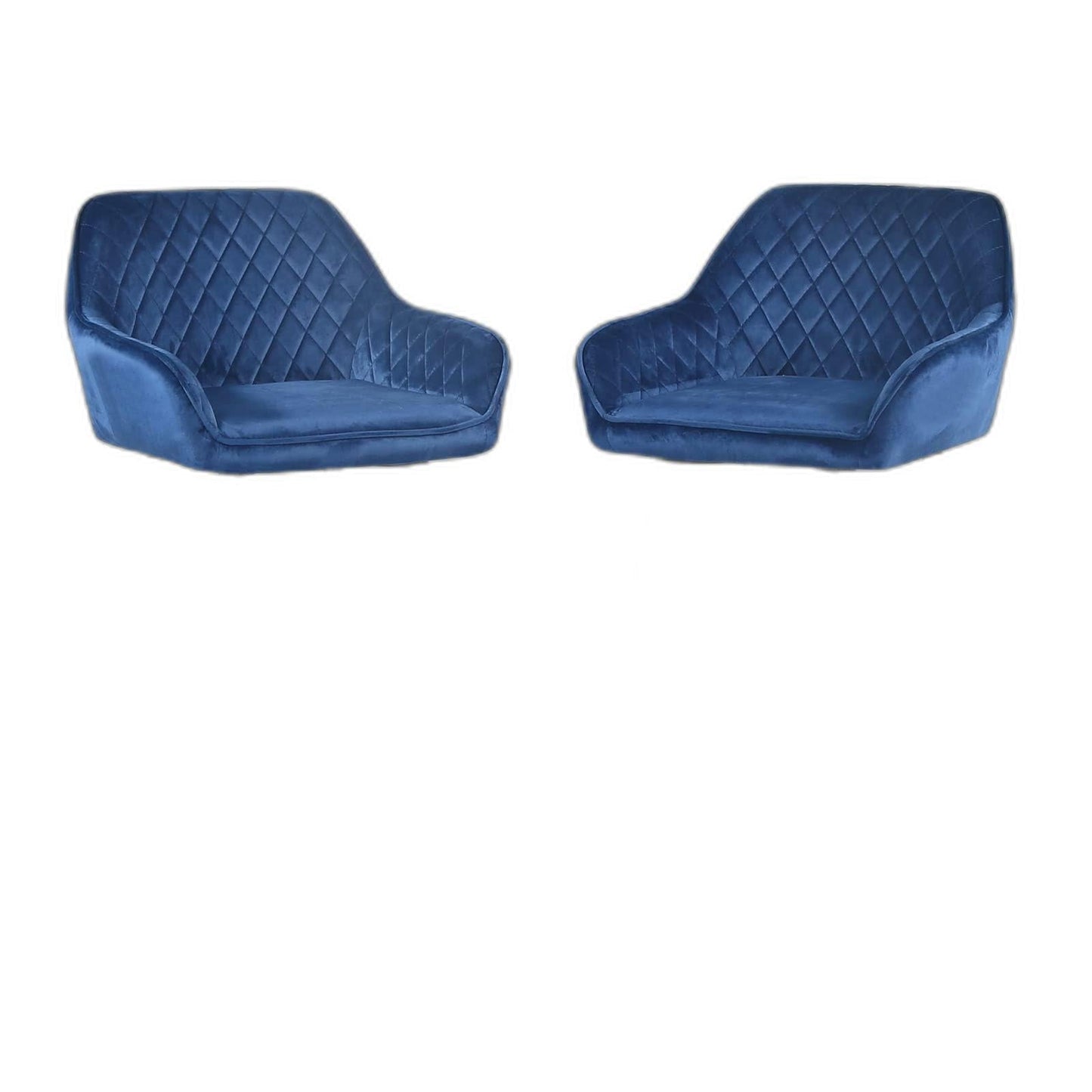 Set Of Two 36" Blue Velvet And Black Iron Bar Height Chairs