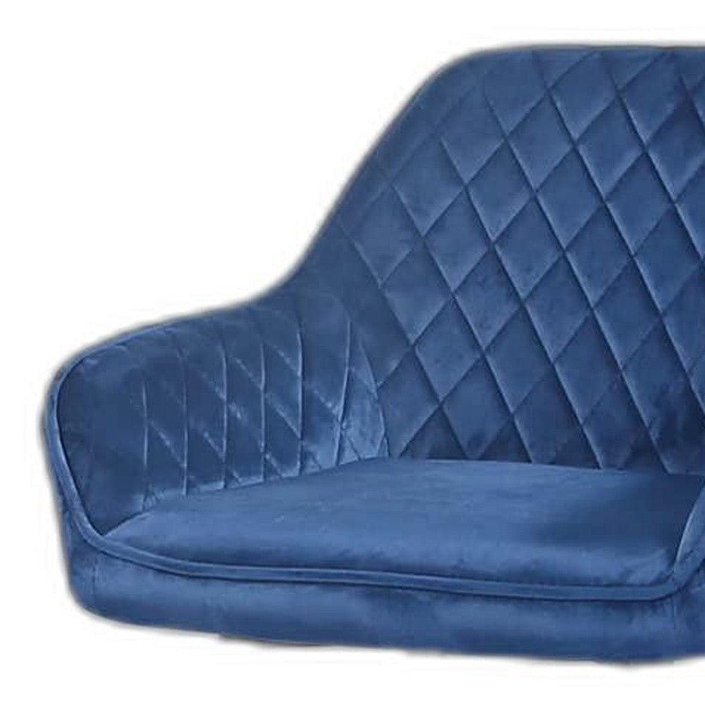 Set Of Two 36" Blue Velvet And Black Iron Bar Height Chairs