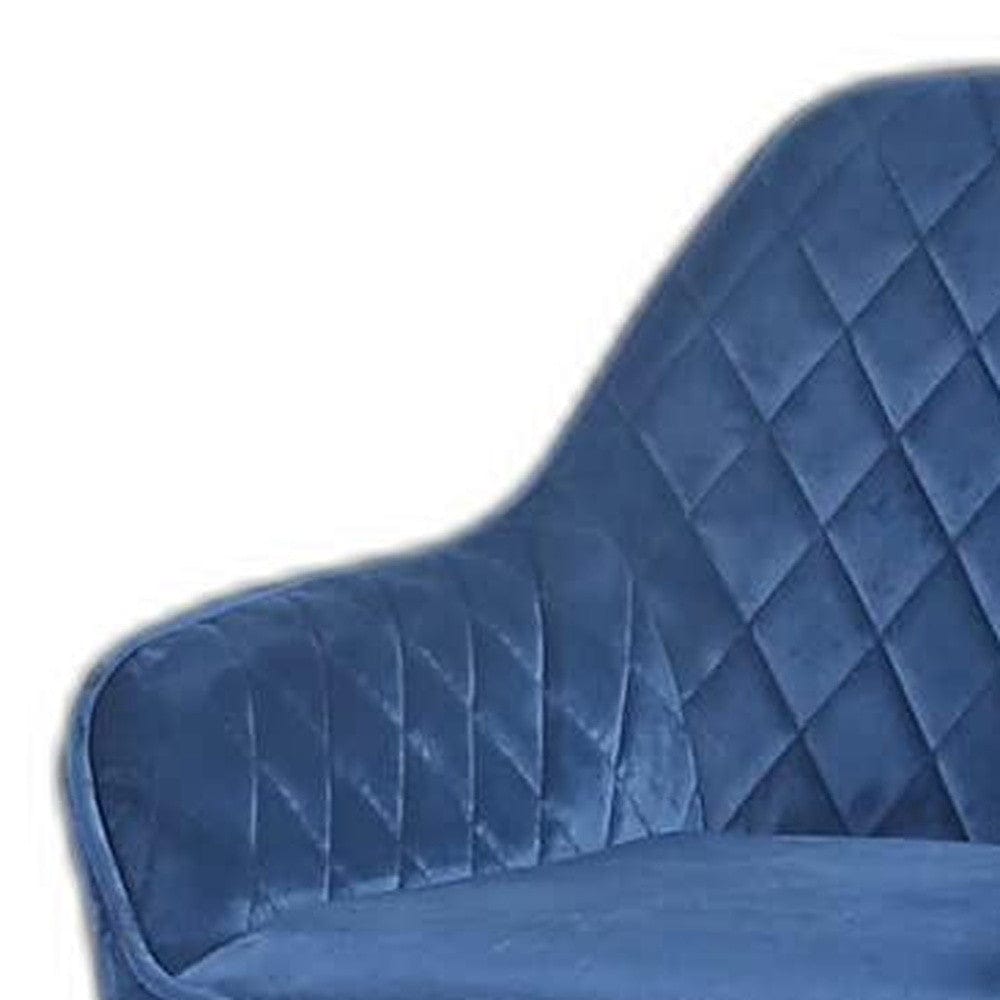 Set Of Two 36" Blue Velvet And Black Iron Bar Height Chairs