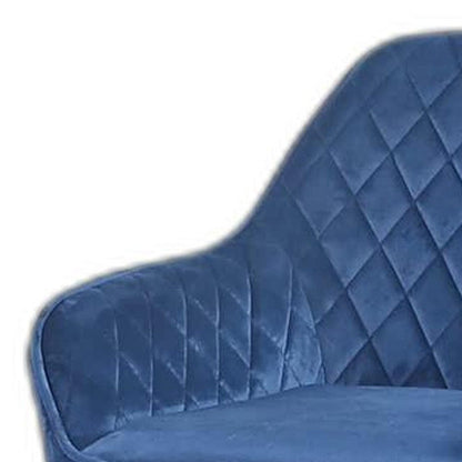 Set Of Two 36" Blue Velvet And Black Iron Bar Height Chairs