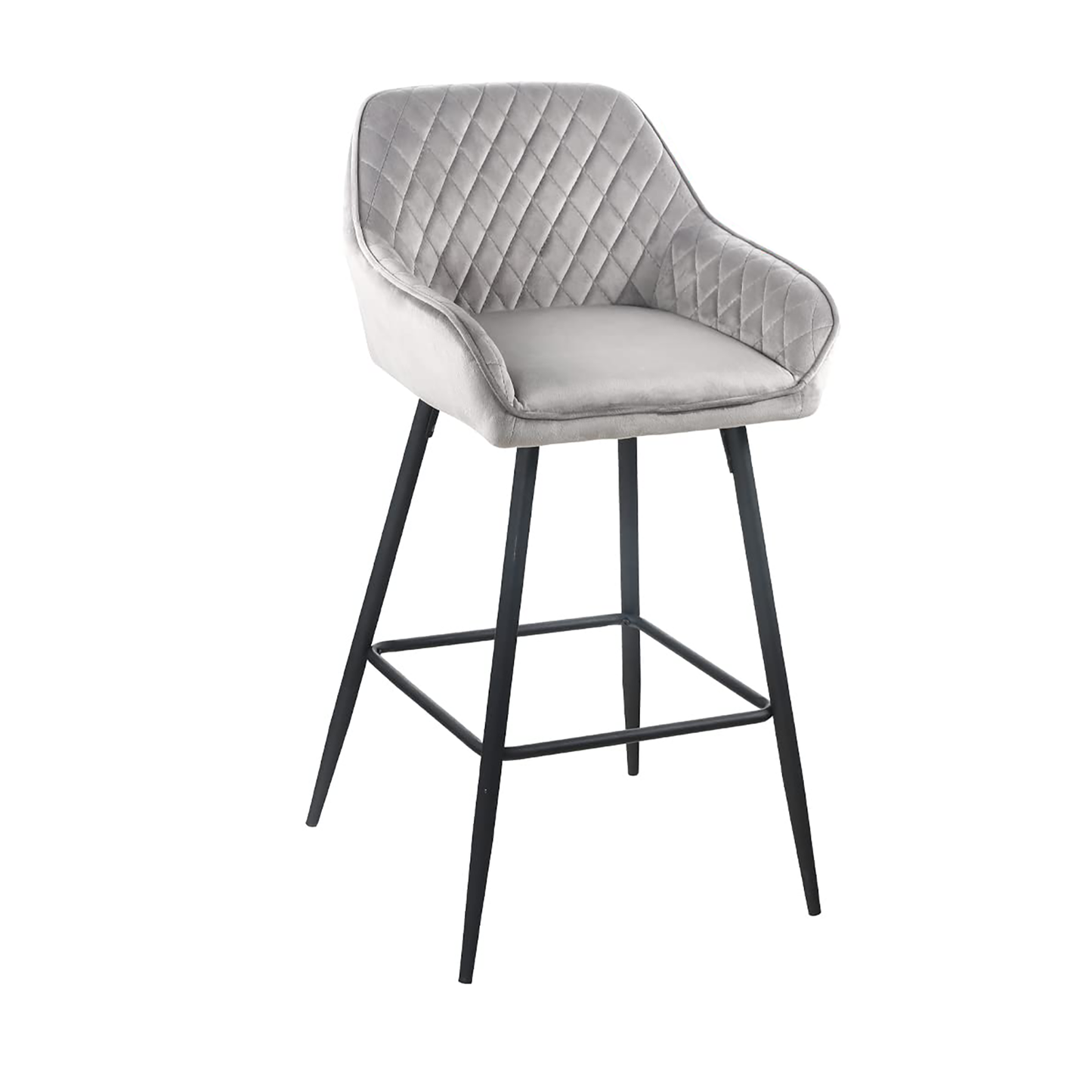 Set Of Two 36" Gray Velvet And Black Iron Bar Height Chairs