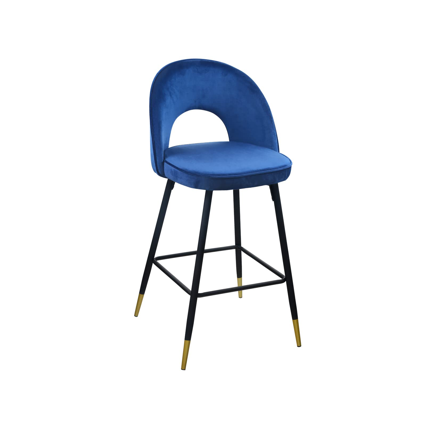 Set Of Two 39" Blue Velvet And Black Open Back Bar Height Chairs