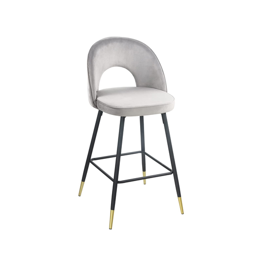 Set Of Two 39" Gray Velvet And Black Open Low Back Bar Height Chairs