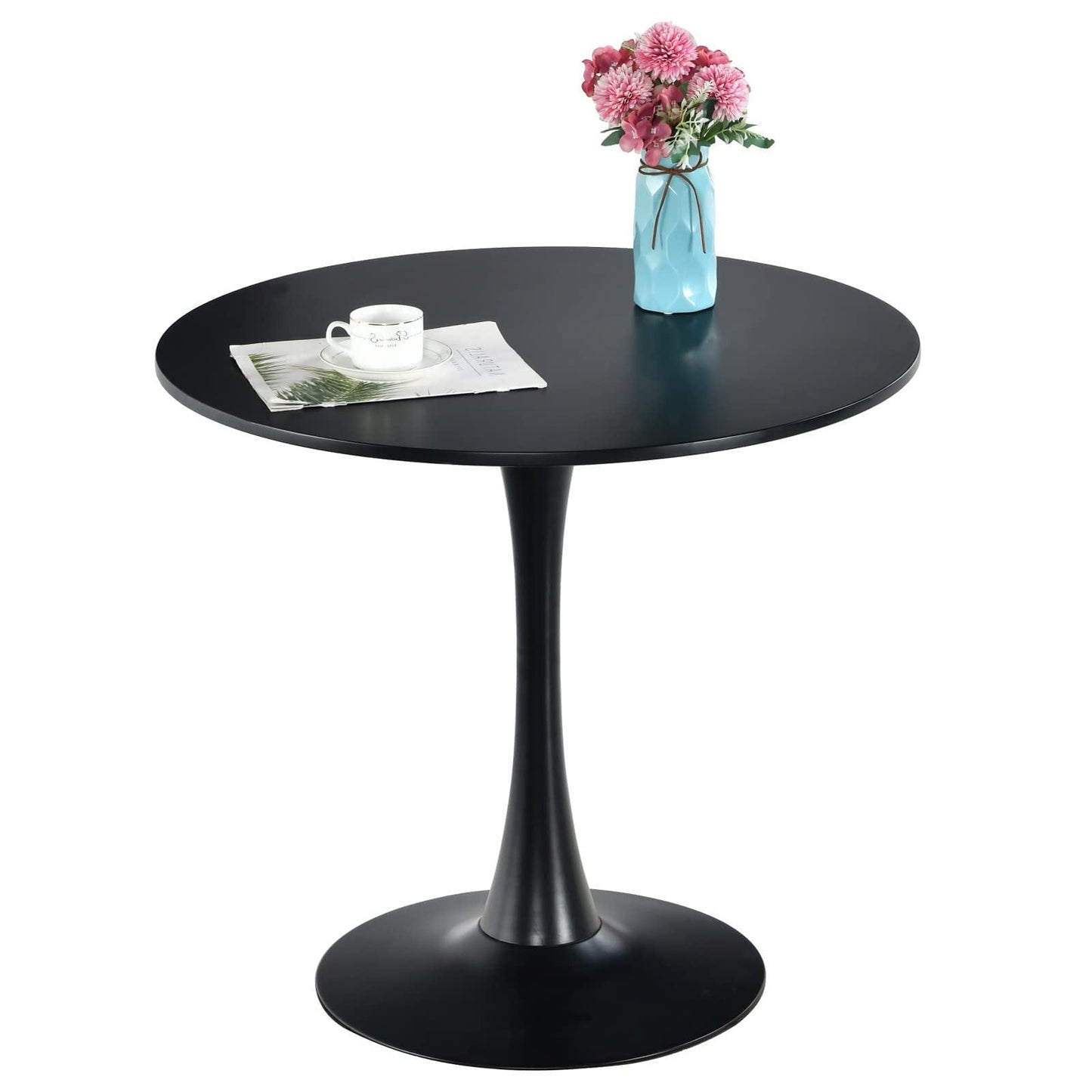 32" Black Round Steel Pedestal Dining Table
