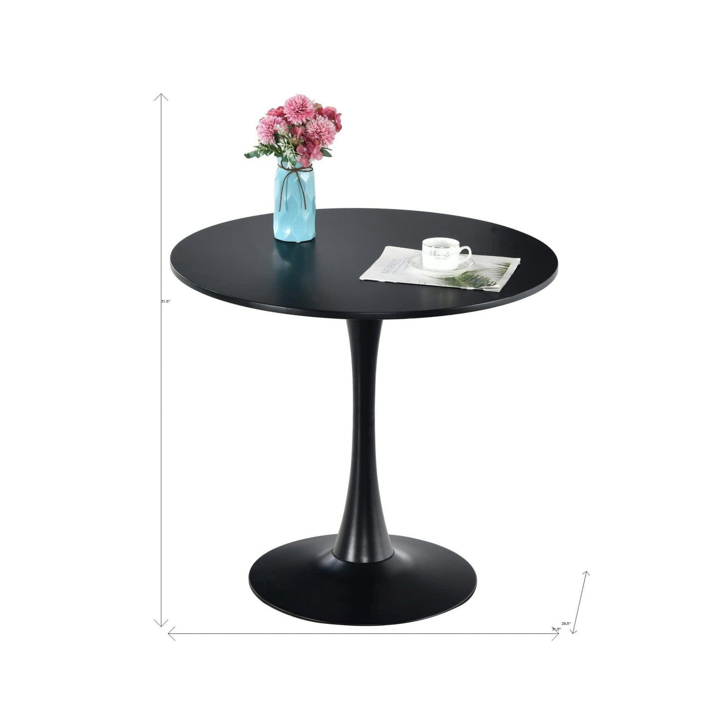 32" Black Round Steel Pedestal Dining Table