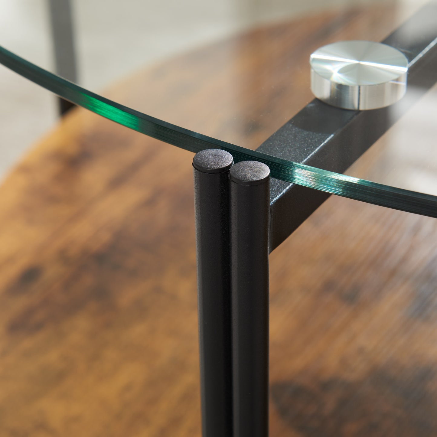 32" Black Brown and Glass Round Coffee Table with Shelf