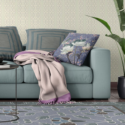 16" X 16" Darkgreen And Grey Floral Zippered Suede Throw Pillow