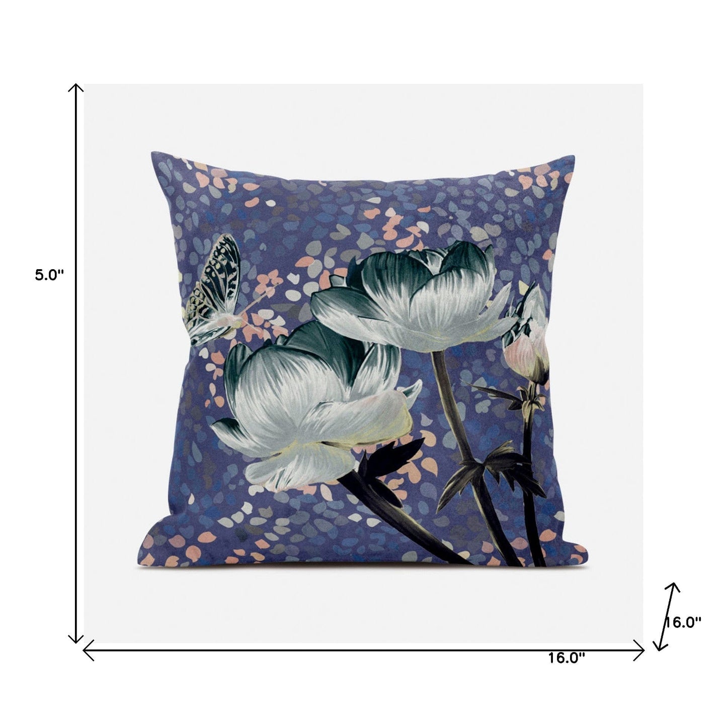 16" X 16" Darkgreen And Grey Floral Zippered Suede Throw Pillow