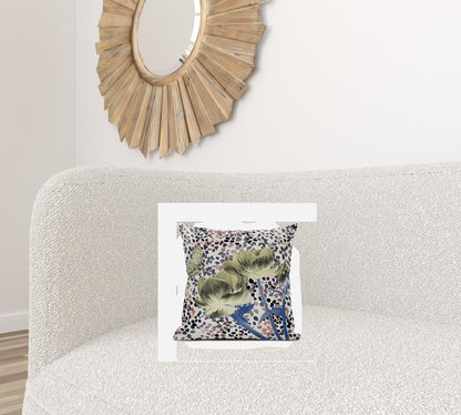 18" X 18" MutedYellow Blue Peach Floral Zippered Suede Throw Pillow