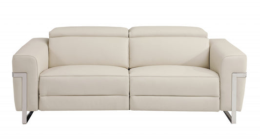 83" Beige Italian Leather and Black Reclining Sofa