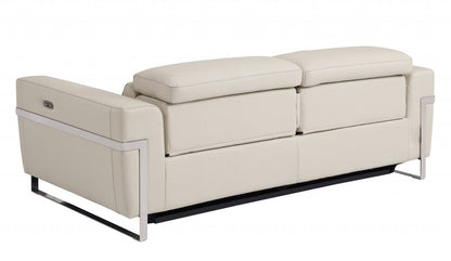 83" Beige Italian Leather and Black Reclining Sofa