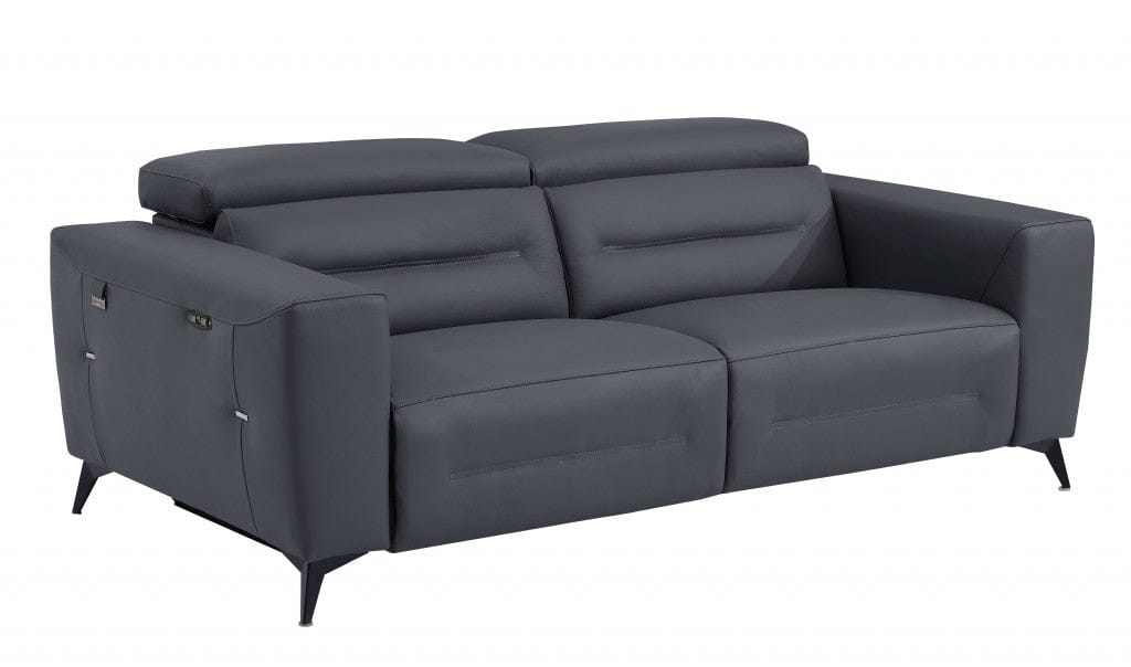83" Dark Gray Italian Leather and  Black Reclining Sofa