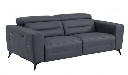 83" Dark Gray Italian Leather and  Black Reclining Sofa