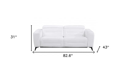 83" White Italian Leather Reclining Sofa
