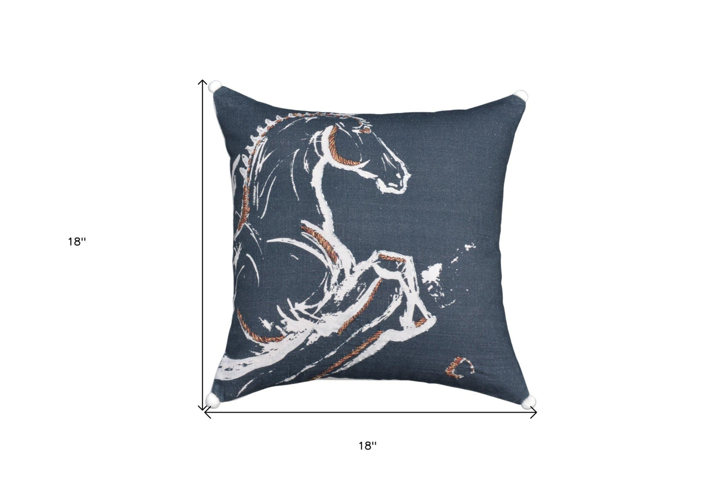 18" X 18" Gray Horse Zippered Handmade Cotton Blend Throw Pillow With Embroidery