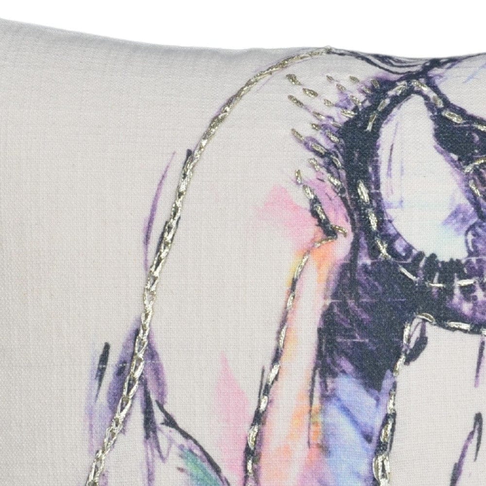 18" X 18" Light Blue And Off White Horse Zippered Cotton Blend Throw Pillow
