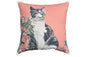 18" X 18" Pink Cat Zippered Handmade Cotton Blend Throw Pillow With Pom Poms