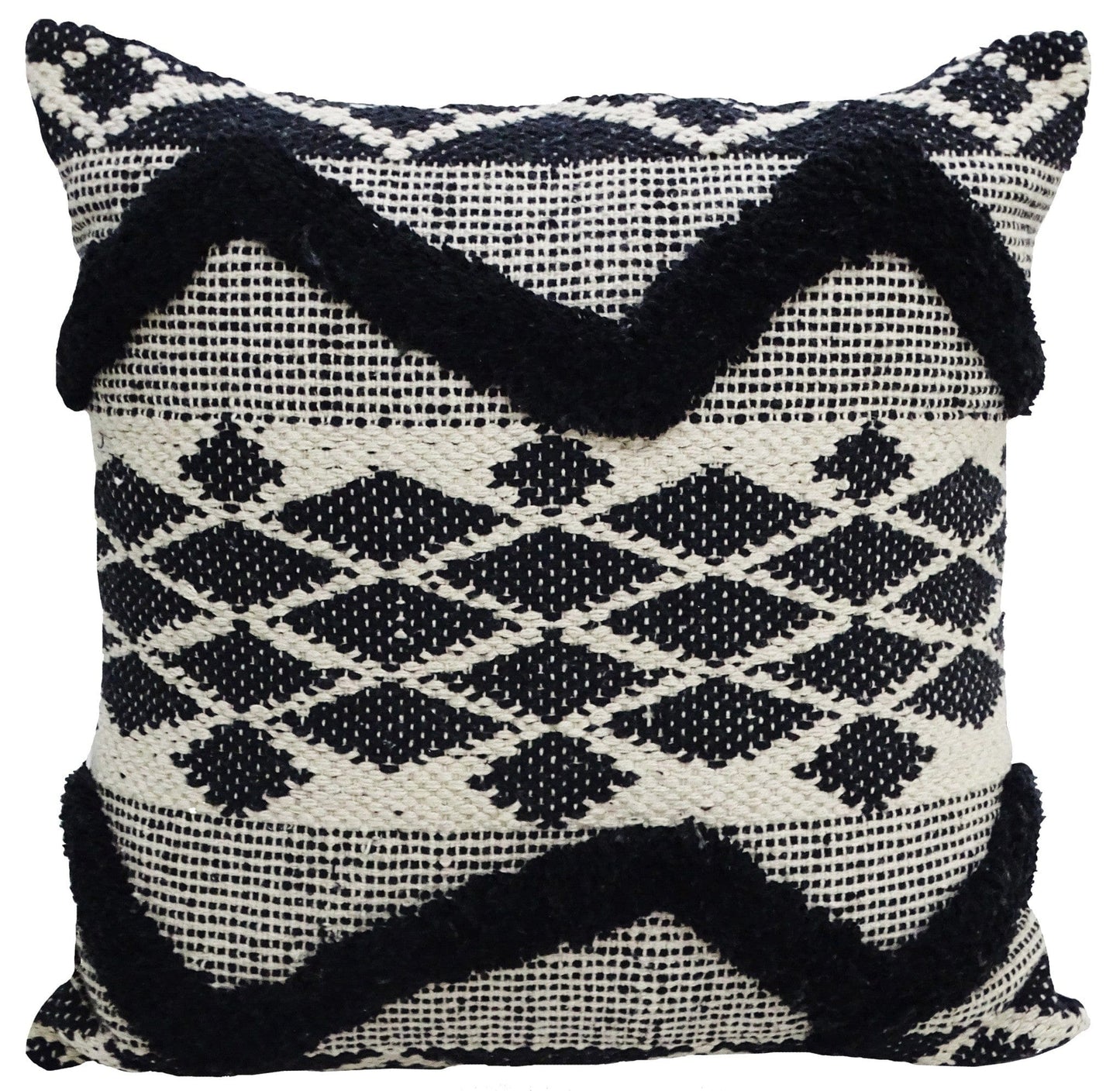 20" X 20" Black and White Chevron Textural Cotton Blend Throw Pillow