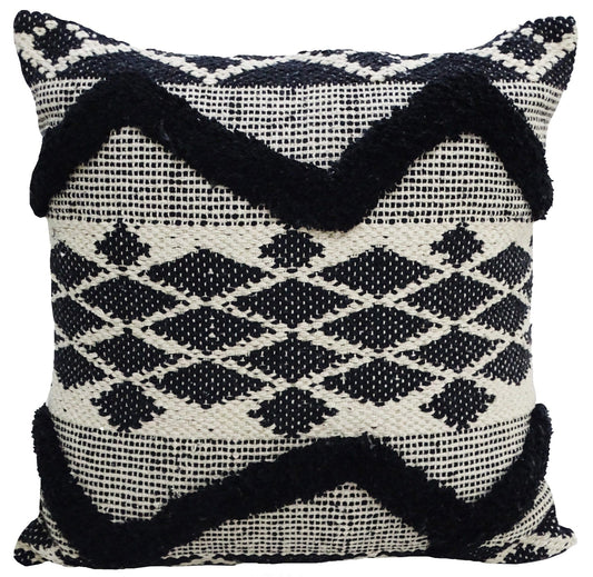 20" X 20" Black and White Chevron Textural Cotton Blend Throw Pillow