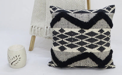 20" X 20" Black and White Chevron Textural Cotton Blend Throw Pillow