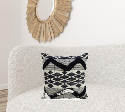 20" X 20" Black and White Chevron Textural Cotton Blend Throw Pillow