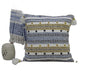 20" X 20" Blue And Gold Striped Handmade Throw Pillow With Tassels