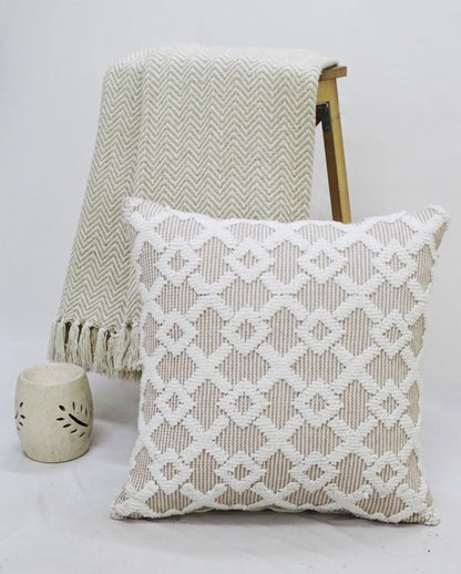 20" X 20" White And Beige Trellis Zippered Cotton Blend Throw Pillow