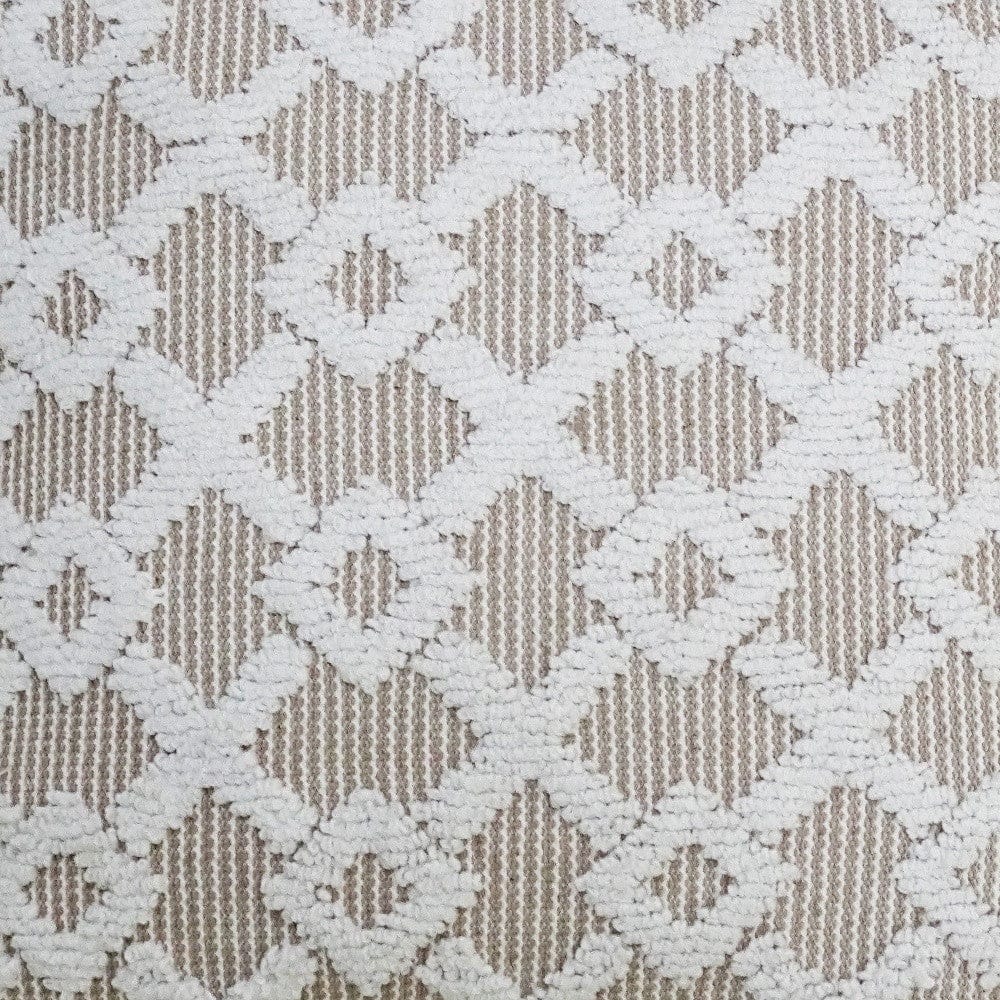 20" X 20" White And Beige Trellis Zippered Cotton Blend Throw Pillow