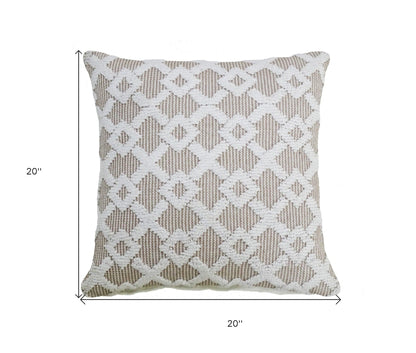 20" X 20" White And Beige Trellis Zippered Cotton Blend Throw Pillow