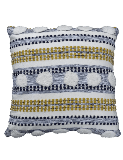 20" X 20" Blue And Yellow Ribbed Zippered Cotton Blend Throw Pillow