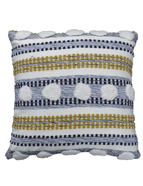 20" X 20" Blue And Yellow Ribbed Zippered Cotton Blend Throw Pillow