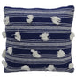 20" X 20" Navy and White Striped Textural Throw Pillow With Pom Poms