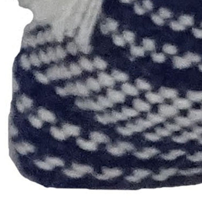 20" X 20" Navy and White Striped Textural Throw Pillow With Pom Poms